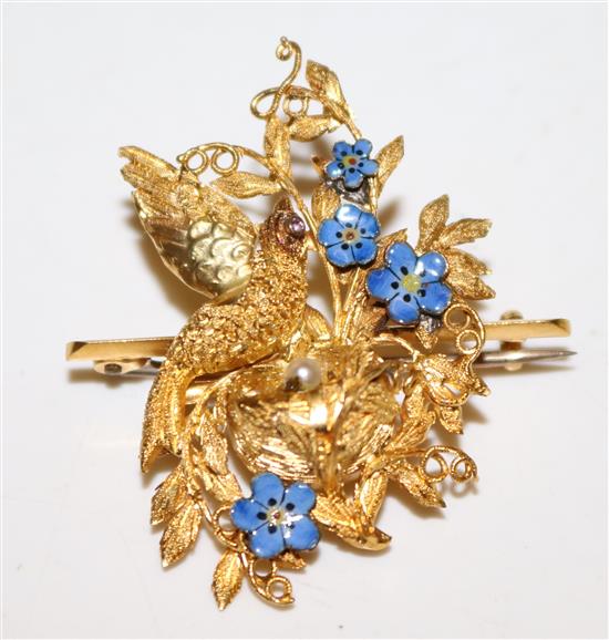 Gold and enamel bar brooch
